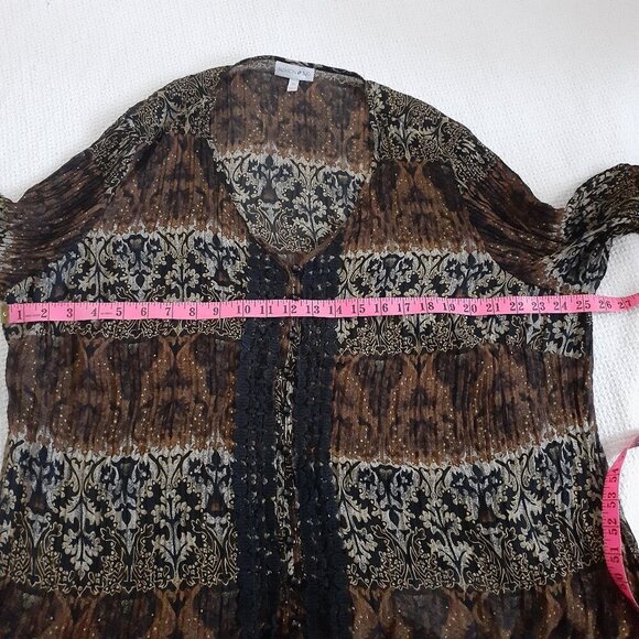 Fashion Bug Women's Size 1X Brown Black Button Dark Fairy Core Bell Sleeve Top - Picture 9 of 11